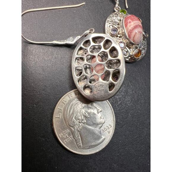 NEW Bali rhodochrosite multi gem sterling silver earrings - Picture 3 of 9